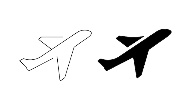 Conjunto de iconos de vector plano. volando hacia arriba el cartel del avión en estilo plano y de línea. logotipo de avión de viaje.