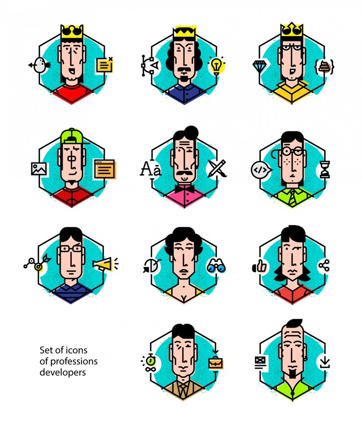 Vector conjunto de iconos de vector de las profesiones de las personas.