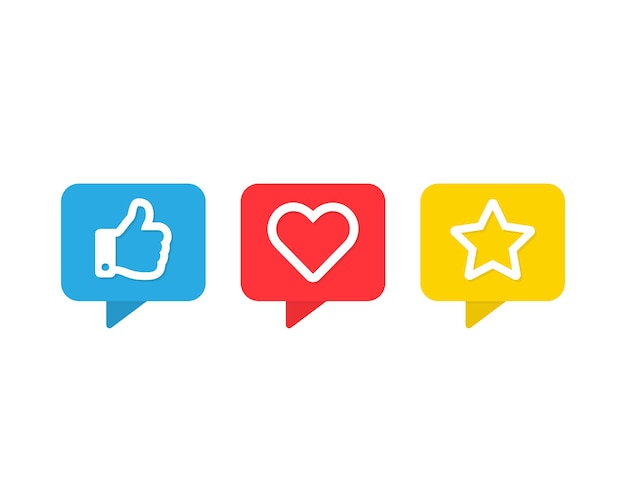 Conjunto de iconos de vector de redes sociales. Pulgares arriba como corazón y símbolos estrella favoritos aislados. Ilustración vectorial eps 10