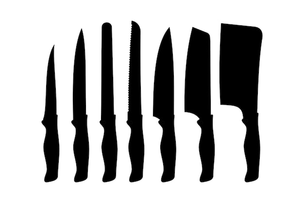 Conjunto de iconos de vector de silueta de cuchillo de cocina. Juego de cuchillos de carnicero para carnicería. vector de ilustración de cuchillo en estilo plano