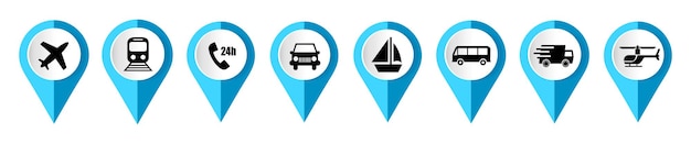 Conjunto de iconos de vector de transporte Plantilla de infografía de punteros de diseño plano