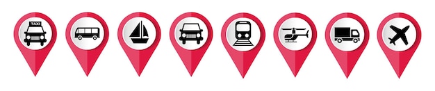 Conjunto de iconos de vector de transporte Plantilla de infografía de punteros de diseño plano