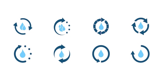 Conjunto de iconos de vectores de agua reciclada Reutilización eficiente del agua