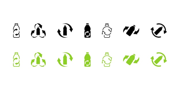 Conjunto de iconos de vectores de botellas de plástico de actualización Reducir la basura de plástico Reutilizar los residuos Vector 10 Eps