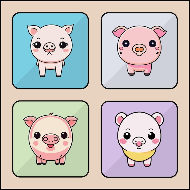 Conjunto de iconos de vectores de cerdos