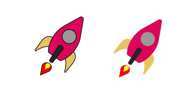 Conjunto de iconos de vectores de cohetes Lanzamiento de nave espacial o nave espacial Cohete volando rápido