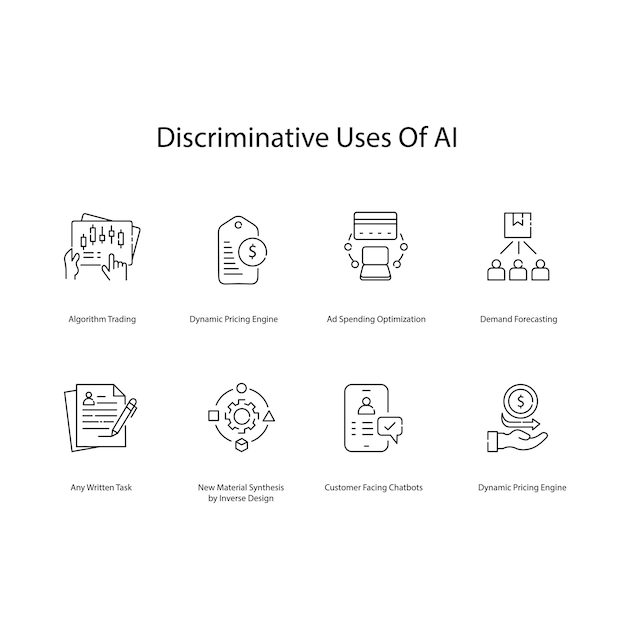 Vector conjunto de iconos de vectores de discriminación de ia que exploran las preocupaciones éticas