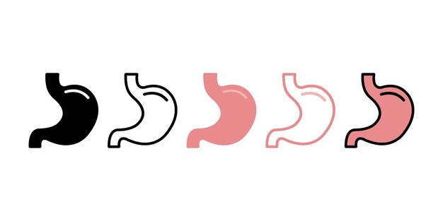 Conjunto de iconos de vectores estomacales Silueta del estómago humano Órgano interno