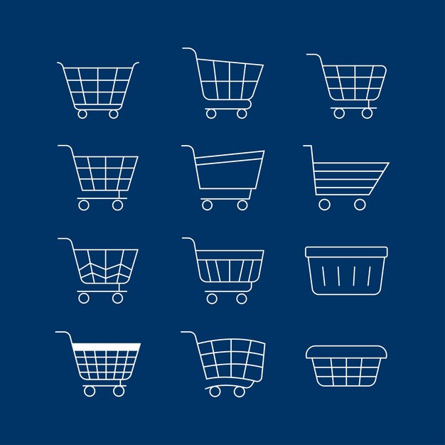 Vector conjunto de iconos de vectores mínimos para el carrito de compras en línea de comercio electrónico