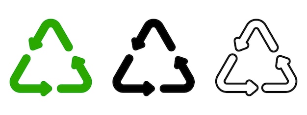 Conjunto de iconos de vectores de reciclaje Flechas corazón y hoja de reciclado símbolo verde ecológico Ángulos redondeados