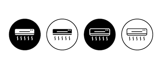 Conjunto de iconos vectoriales de acondicionador de aire Símbolo de aparato de calefacción y refrigeración en círculo
