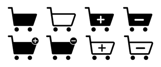 Conjunto de iconos vectoriales aislados del carrito de compras Botones de compra Símbolo de pictograma Gráfico de tienda minorista