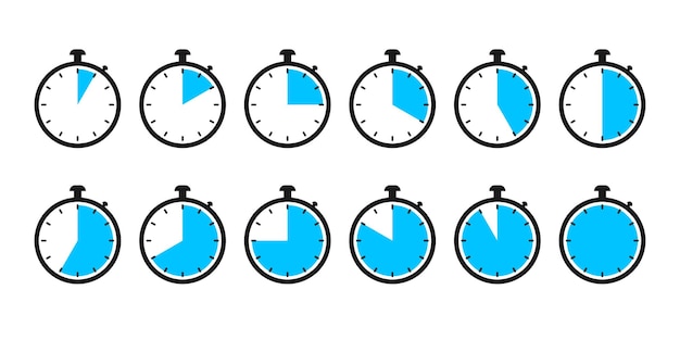Conjunto de iconos vectoriales aislados de cronómetro de reloj de temporizador Ilustración vectorial