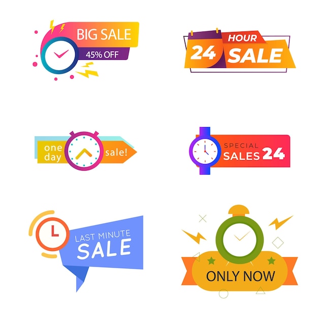 Conjunto de iconos vectoriales aislados que muestran insignias de mejores ofertas y promociones especiales como ventas de 24 horas