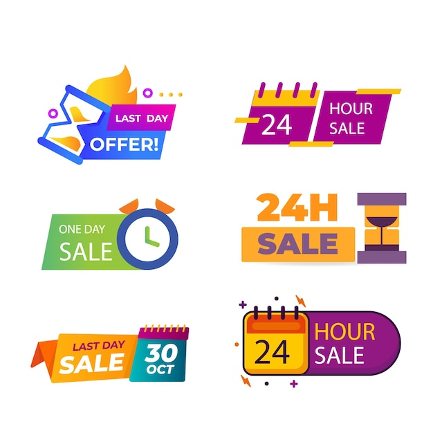 Conjunto de iconos vectoriales aislados que muestran insignias de mejores ofertas y promociones especiales como ventas de 24 horas
