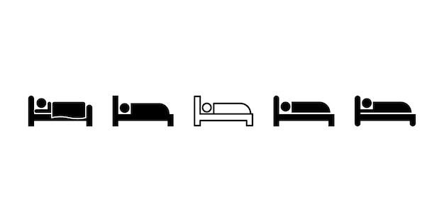 Vector conjunto de iconos vectoriales de albergues u hoteles persona durmiente en la cama símbolo del dormitorio