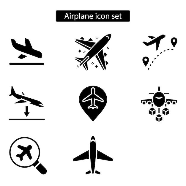 Conjunto de iconos vectoriales de aviones Ilustración aislada para diseño gráfico y web