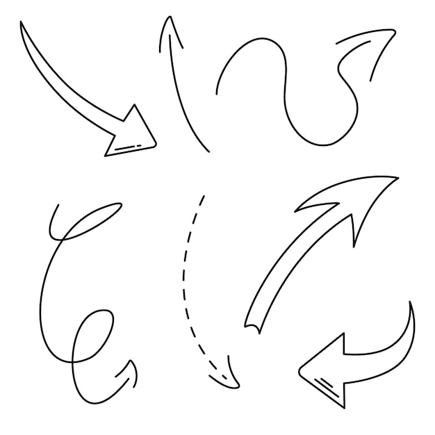Conjunto de iconos vectoriales en blanco y negro con varias flechas y punteros
