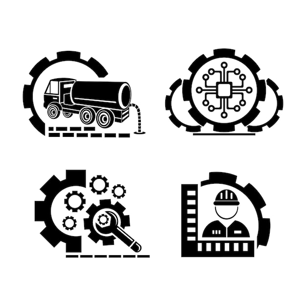 Un conjunto de iconos vectoriales del campo de la industria de la construcción y la ingeniería mecánica aislados