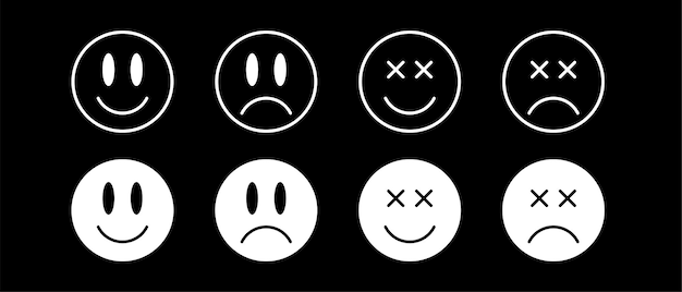 Conjunto de iconos vectoriales de caras alegres divertidas Símbolo de cara sonriente de dibujos animados Impresión de emoji para diseño de póster de camiseta