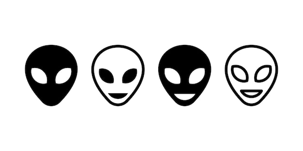 Conjunto de iconos vectoriales de caras alienígenas Cara extraterrestre o OVNI negra
