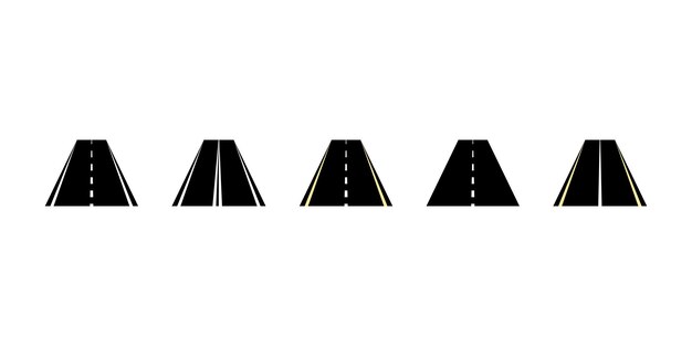 Conjunto de iconos vectoriales de carreteras Carretera de velocidad Carretera recta con marcas Asfalto negro con tiras