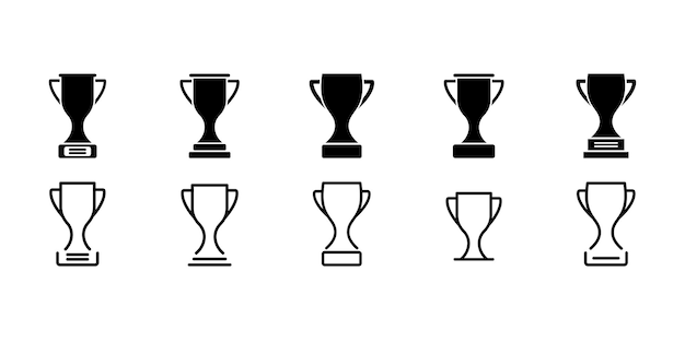 Vector conjunto de iconos vectoriales de la copa del trofeo símbolo del ganador y campeón ceremonia de recompensa mejor en la competencia