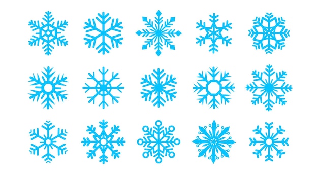 Conjunto de iconos vectoriales de copo de nieve azul Aislado Congelación Frío e Invierno Elementos gráficos Navidad