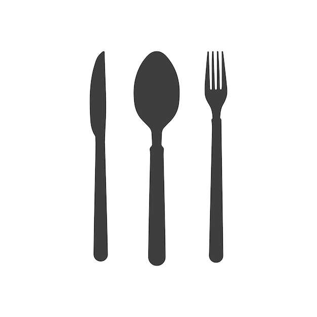 Conjunto de iconos vectoriales cuchara cuchillo restaurante utensilios símbolos comida