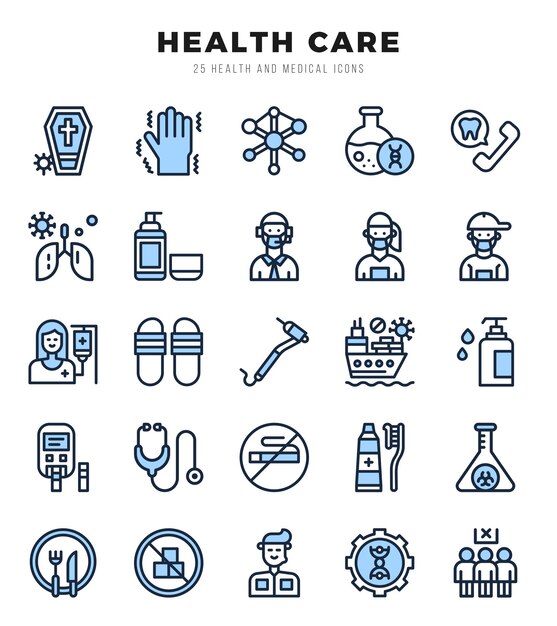 Conjunto de iconos vectoriales de cuidado de la salud Icones de estilo de dos colores