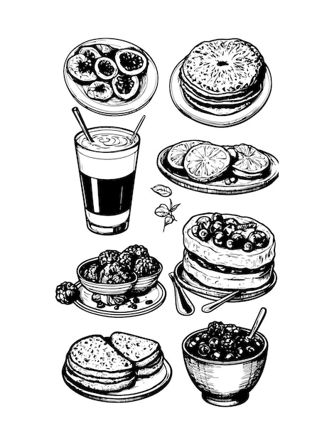 Vector conjunto de iconos vectoriales de desayuno y mañana