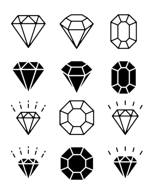 Conjunto de íconos vectoriales de diamantes y gemas