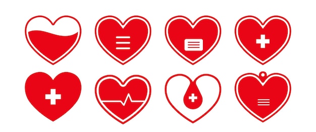 Conjunto de iconos vectoriales de donación de sangre roja aislada Ilustración de elementos gráficos de caridad voluntarios lindos