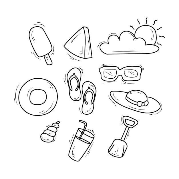 Conjunto de iconos vectoriales de Doodle de verano