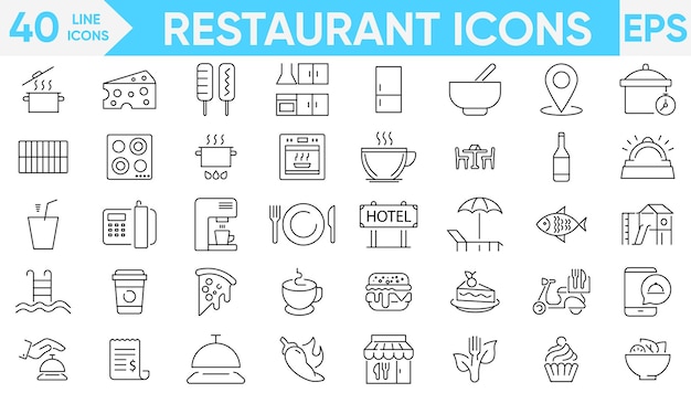 Conjunto de íconos vectoriales e ilustradores de la línea de restaurantes