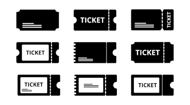 Conjunto de iconos vectoriales de entradas Convierte el símbolo de la entrada de la película y el festival Aislado Black Clip art