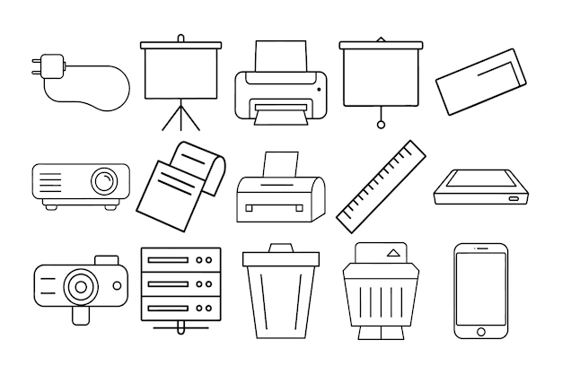 conjunto de iconos vectoriales de equipos comerciales y de oficina