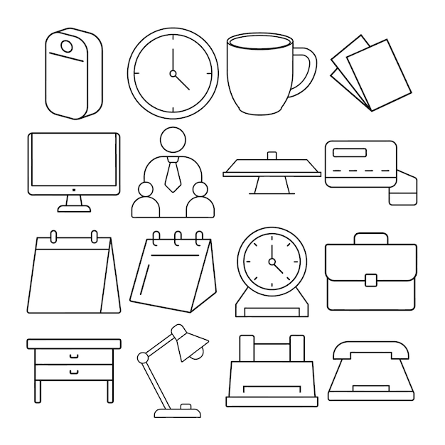 conjunto de iconos vectoriales de equipos comerciales y de oficina