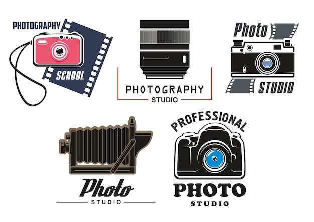 Conjunto de iconos vectoriales para la escuela de estudio fotográfico