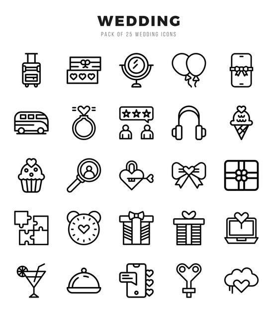 Conjunto de íconos vectoriales de estilo lineal de bodas