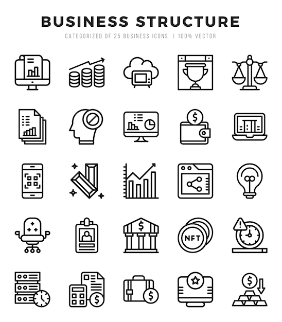 Conjunto de íconos vectoriales de la estructura empresarial Íconos de estilo lineal