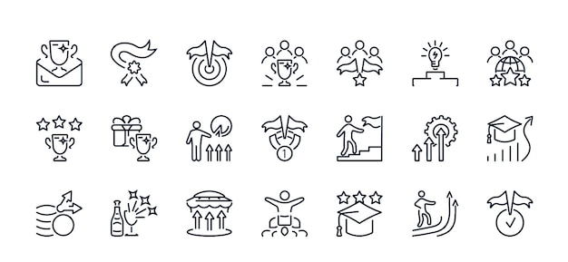 Un conjunto de iconos vectoriales de éxito y logros.