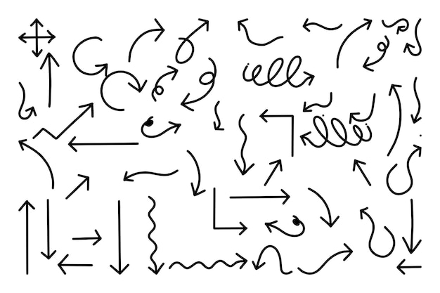 Conjunto de iconos vectoriales de flecha dibujados a mano diseño de flecha de boceto para plan de negocios y educación
