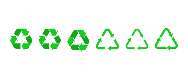 Conjunto de iconos vectoriales de flecha verde para el reciclaje Símbolos ambientales para el reciclado