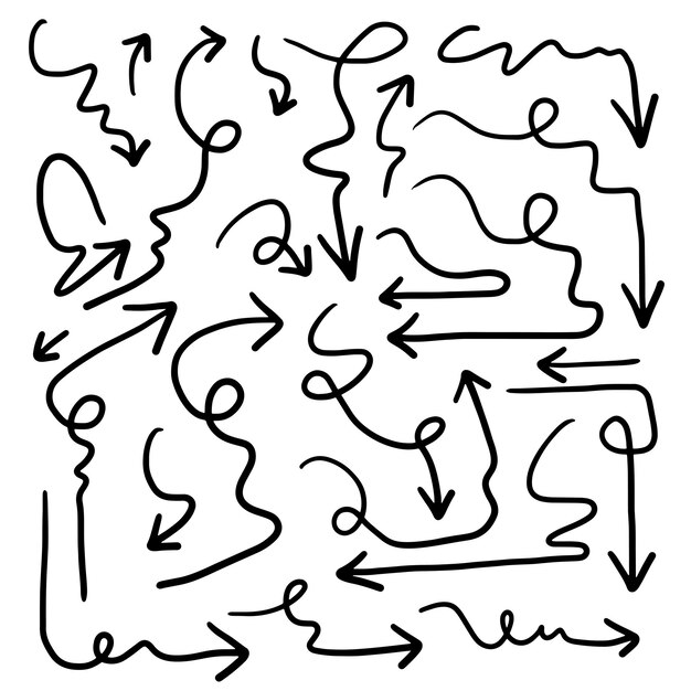 Conjunto de iconos vectoriales de flechas dibujadas a mano Ilustración del conjunto vectorial de flechas de Doodle
