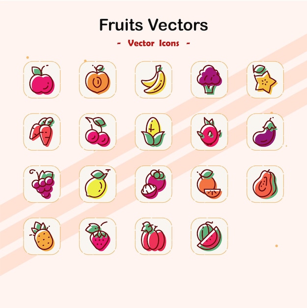 Conjunto de iconos vectoriales de frutas coloridas