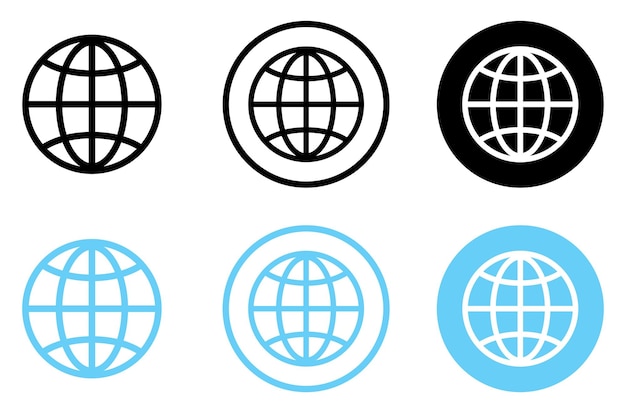 Conjunto de íconos vectoriales del globo Íconos del mundo del globo en color negro y azul Colección de símbolos de la Tierra