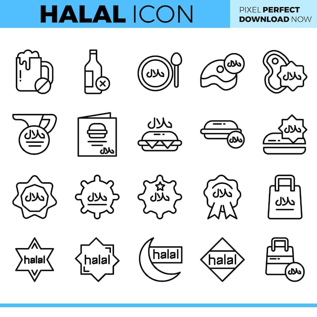 Conjunto de iconos vectoriales halal