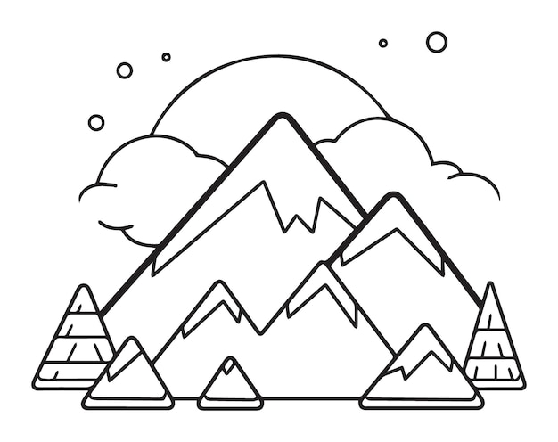 Conjunto de iconos vectoriales ilustrados de la montaña plana