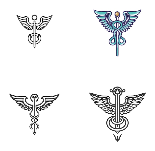 Vector conjunto de iconos vectoriales ilustrados planos de caduceo